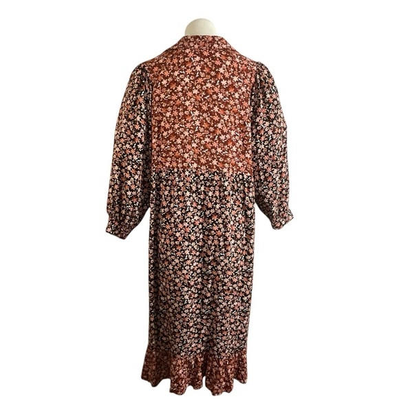 Zara Floral Printed Midi Mixed Pattern Balloon Sleeve Shirt Dress - Picture 14 of 16